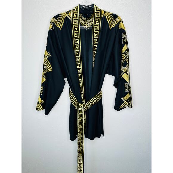 Versace Belted Gold Embroidered Black Wool Blend Kimono Jacket M - Picture 2 of 14